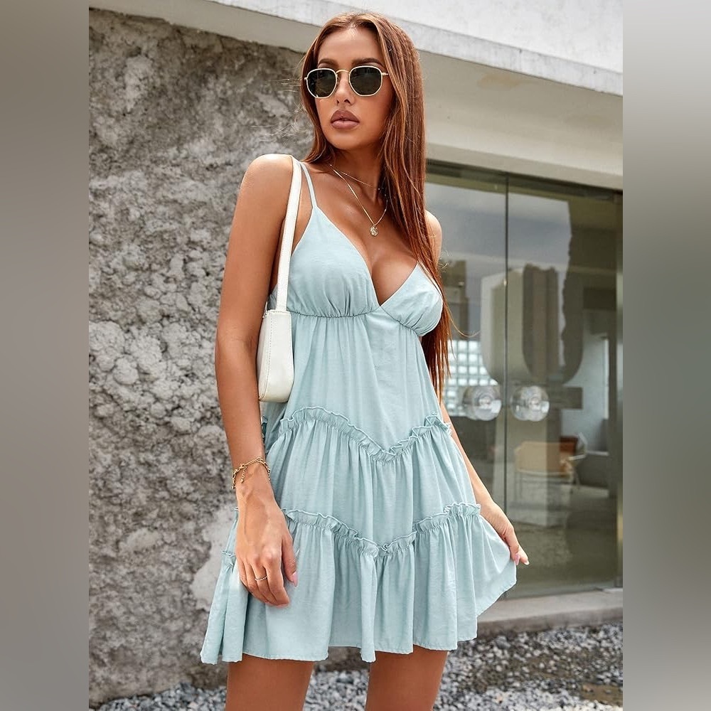 Baby Blue Ruffle Strappy Mini Dress